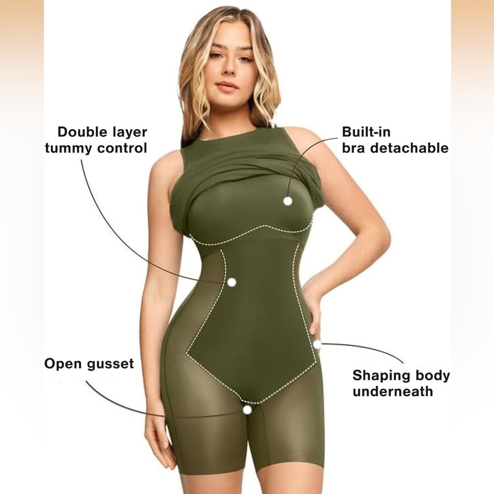 Olive Green Sleeveless Bodycon Dress - Picture 2 of 3